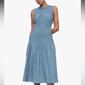 GAP Blue Pleated Smocked Midi Sundress